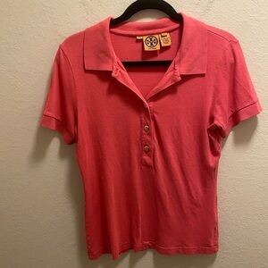 Tory Burch Pink Short Sleeve Polo Shirt With Gold Logo Buttons